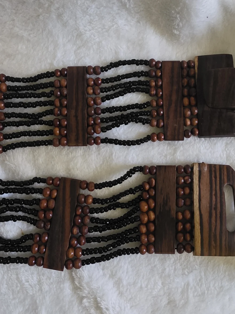 Vintage Boho Multi-Strand Wood Bead Stretch Belt – Statement Waist Belt